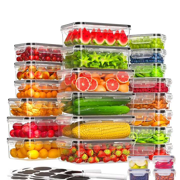 24pcs Sealed Food Storage Container Set with Pen Freshness Labels for Picnics Camping Office School - Durable Plastic Containers