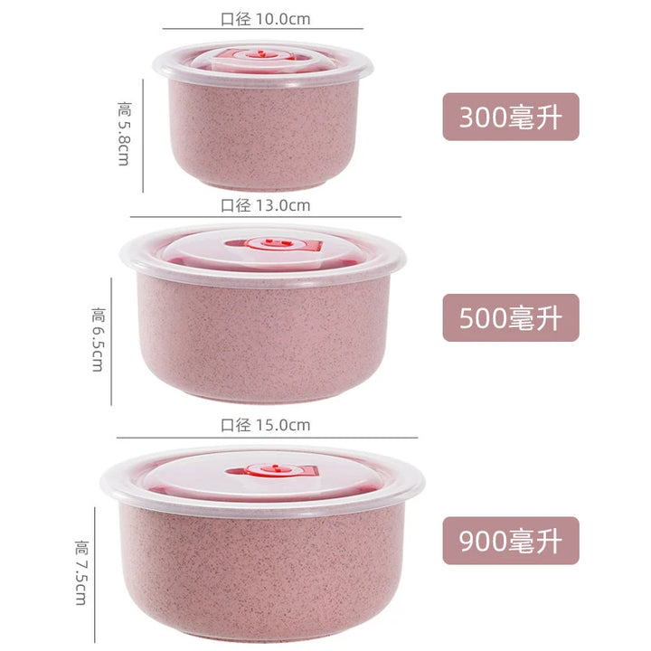 3pcs Wheat straw fresh-keeping bowl three-piece set with lid for home microwaveable plastic round lunch box