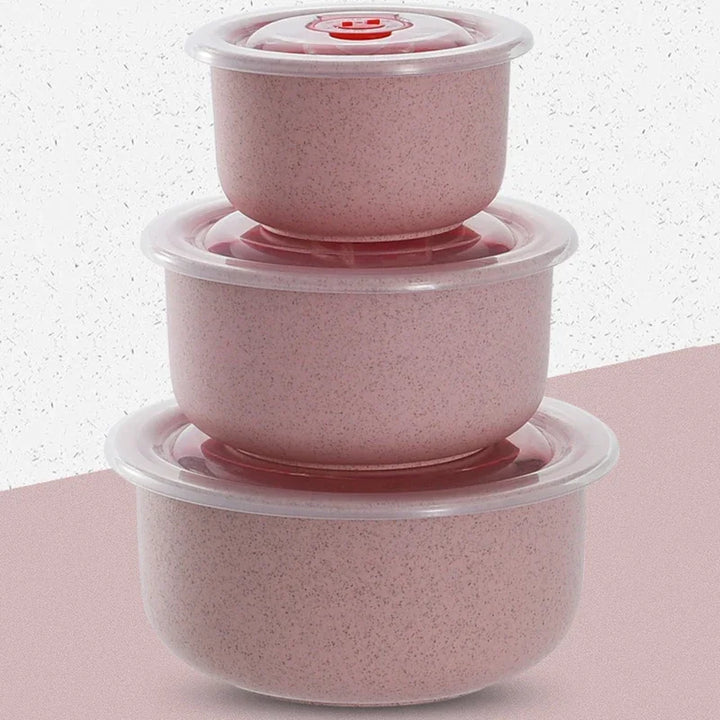 3pcs Wheat straw fresh-keeping bowl three-piece set with lid for home microwaveable plastic round lunch box